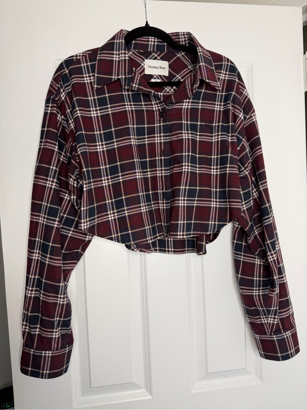 Sunday Best Burgundy and Navy Plaid Cropped Button-Down